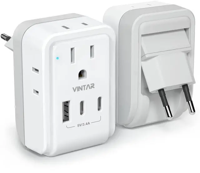 Main image of 1 Pack European Travel Plug Adapter, Foldable International Power Adapter with 4 AC Outlets 3 USB Ports(2 USB C), Type C Adaptor Charger for US to Most of Europe EU Italy Spain France Iceland