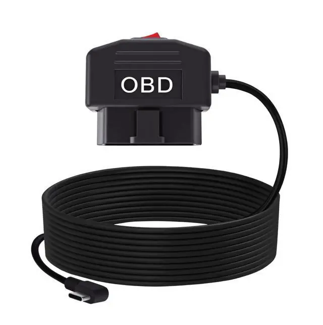 Main image of OBD2 OBD Power Cable, OBD to Type C USB OBDII Adapter 11.6-36V to 5V/3A Dash Cam Hardwire Kit with Switch & Low Voltage Protection for Smart Parking Mode Dashcams(11.5FT/3.5M) (Right Angle)