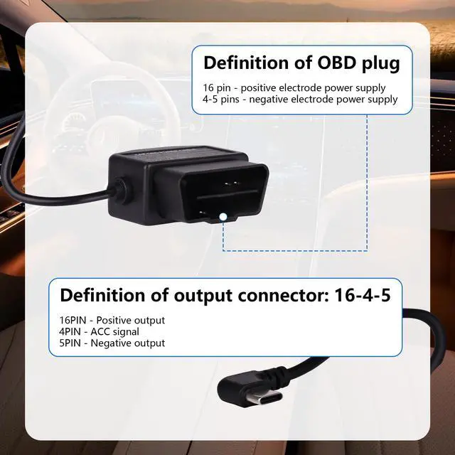 Alt view image 3 of 7 - OBD2 OBD Power Cable, OBD to Type C USB OBDII Adapter 11.6-36V to 5V/3A Dash Cam Hardwire Kit with Switch & Low Voltage Protection for Smart Parking Mode Dashcams(11.5FT/3.5M) (Right Angle)