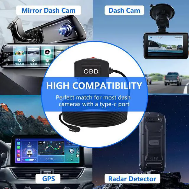 Alt view image 6 of 7 - OBD2 OBD Power Cable, OBD to Type C USB OBDII Adapter 11.6-36V to 5V/3A Dash Cam Hardwire Kit with Switch & Low Voltage Protection for Smart Parking Mode Dashcams(11.5FT/3.5M) (Right Angle)