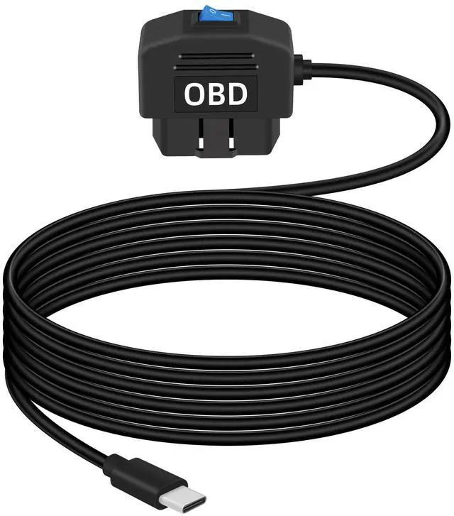 Main image of OBD Power Cable for Dash Camera, USB C OBD2 Dashcam Hardwire Kit with Switch Button 24 Hours Surveillance and Acc 2 Mode 11.5FT, for EV Hybrid Fuel Vehicles(Straight USB C Black)