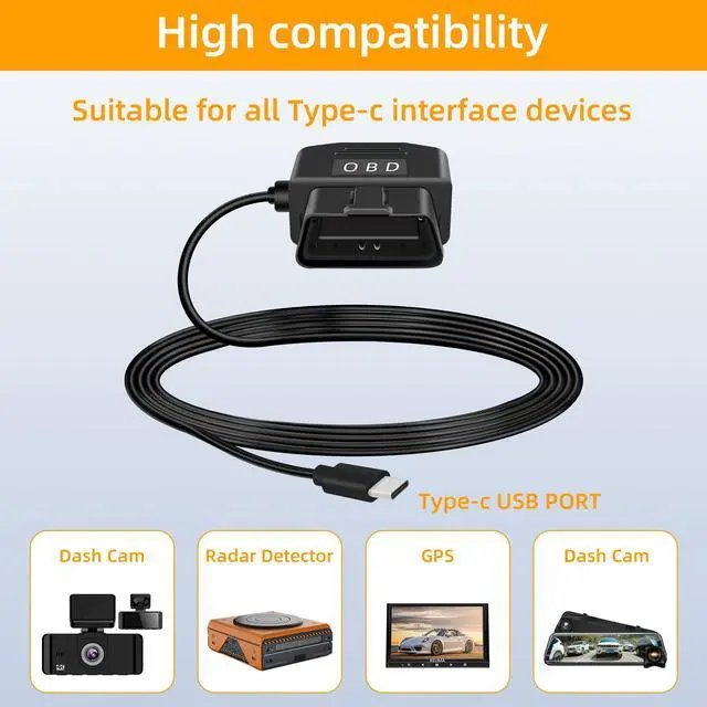 Alt view image 6 of 7 - OBD Power Cable for Dash Camera, USB C OBD2 Dashcam Hardwire Kit with Switch Button 24 Hours Surveillance and Acc 2 Mode 11.5FT, for EV Hybrid Fuel Vehicles(Straight USB C Black)