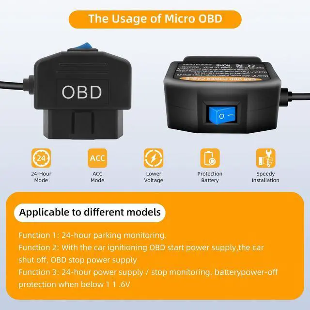 Alt view image 5 of 7 - OBD Power Cable for Dash Camera, USB C OBD2 Dashcam Hardwire Kit with Switch Button 24 Hours Surveillance and Acc 2 Mode 11.5FT, for EV Hybrid Fuel Vehicles(Straight USB C Black)