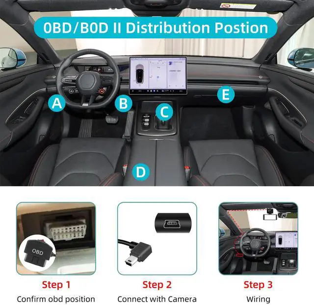 Alt view image 7 of 7 - OBD Power Cable for Dash Camera, OBD2 Diagnostic Extension Adapter to 90Degree Mini USB with Switch Button, 24 Hours Surveillance/Acc Mode 12-24V to 5V/3A, for Dashcam, GPS -3.5M/11.5Ft