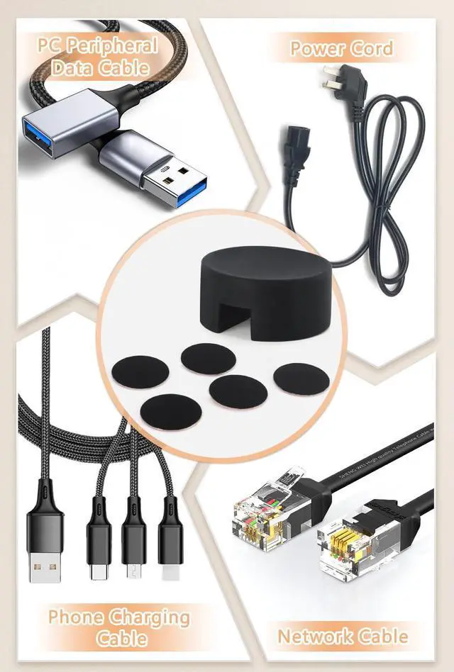 Alt view image 2 of 7 - 5 Pcs Magnetic Cord Holder Cable Management, Strong Cable Clips Magnets Metal Plate, Adhesive Wire Organizers for Nightstand Desktop Wall Kitchen USB LAN (Black)