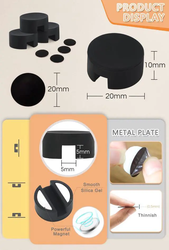 Alt view image 3 of 7 - 5 Pcs Magnetic Cord Holder Cable Management, Strong Cable Clips Magnets Metal Plate, Adhesive Wire Organizers for Nightstand Desktop Wall Kitchen USB LAN (Black)