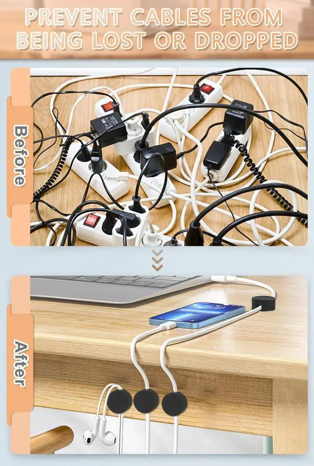 Alt view image 4 of 7 - 5 Pcs Magnetic Cord Holder Cable Management, Strong Cable Clips Magnets Metal Plate, Adhesive Wire Organizers for Nightstand Desktop Wall Kitchen USB LAN (Black)
