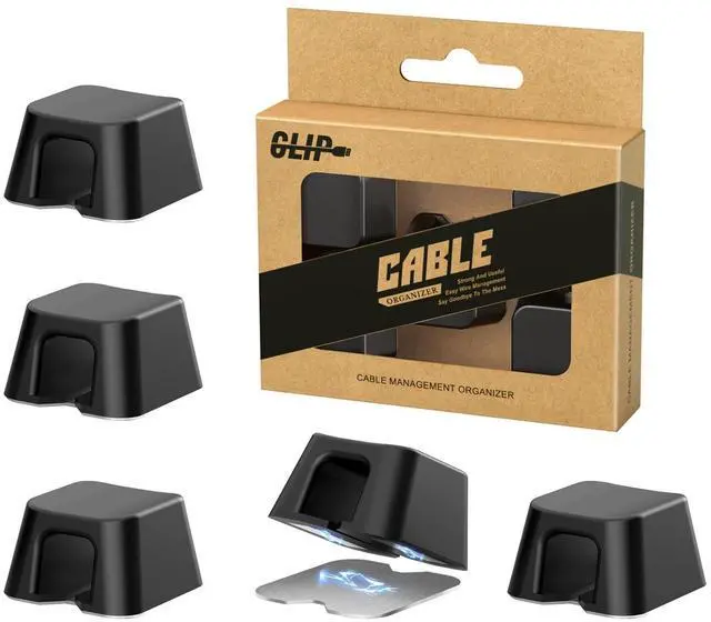 Main image of Magnetic Cord Clips, Cable Holder Magnet Silicone Cord Organizer Keyboard Keys Square Cable Management for Charging USB C Ethernet HDMI Home Office Car TV Cables (5 Pack, Black)