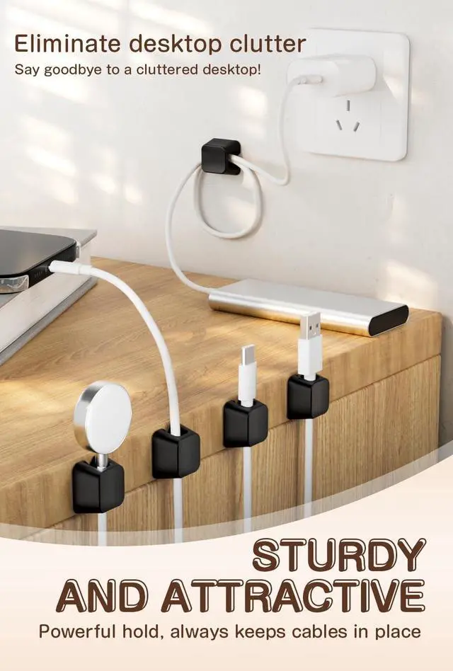 Alt view image 7 of 7 - Magnetic Cord Clips, Cable Holder Magnet Silicone Cord Organizer Keyboard Keys Square Cable Management for Charging USB C Ethernet HDMI Home Office Car TV Cables (5 Pack, Black)