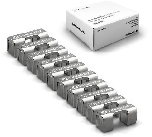 Main image of Magnetic Cord Holder, Heavy Duty Neodymium Magnets for Cord Management (10-Pack, Silver) No Adhesives or Cable Ties, Reusable Desk Cable Organizers