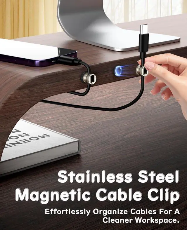 Alt view image 2 of 7 - Metal Magnetic Cord Holder, Magnet Cable Clips Stainless Steel Adjustable Cord Organizers for Desk Nightstand Car Office Charging Wires USB C Laptop Earphone Audio Cords (4 Pack)