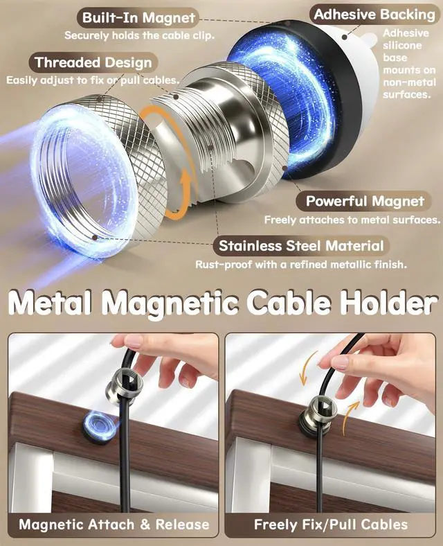 Alt view image 5 of 7 - Metal Magnetic Cord Holder, Magnet Cable Clips Stainless Steel Adjustable Cord Organizers for Desk Nightstand Car Office Charging Wires USB C Laptop Earphone Audio Cords (4 Pack)
