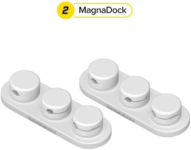 Alt view image 3 of 7 - MagnaDock Magnetic Cable Holder - 2-Pack (White) - Adhesive Cable Clips Cord Organizer Desktop Cord Holder for Nightstand Desk Cable Management