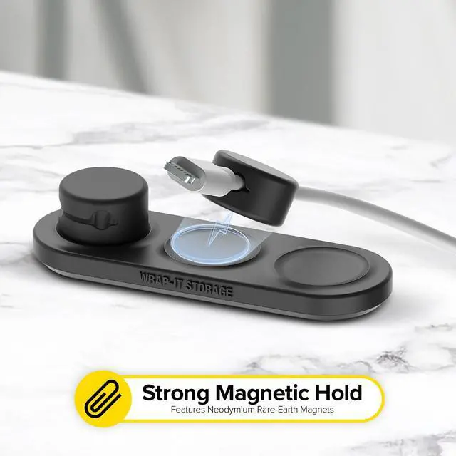 Alt view image 4 of 7 - MagnaDock Magnetic Cable Holder - 2-Pack (White) - Adhesive Cable Clips Cord Organizer Desktop Cord Holder for Nightstand Desk Cable Management