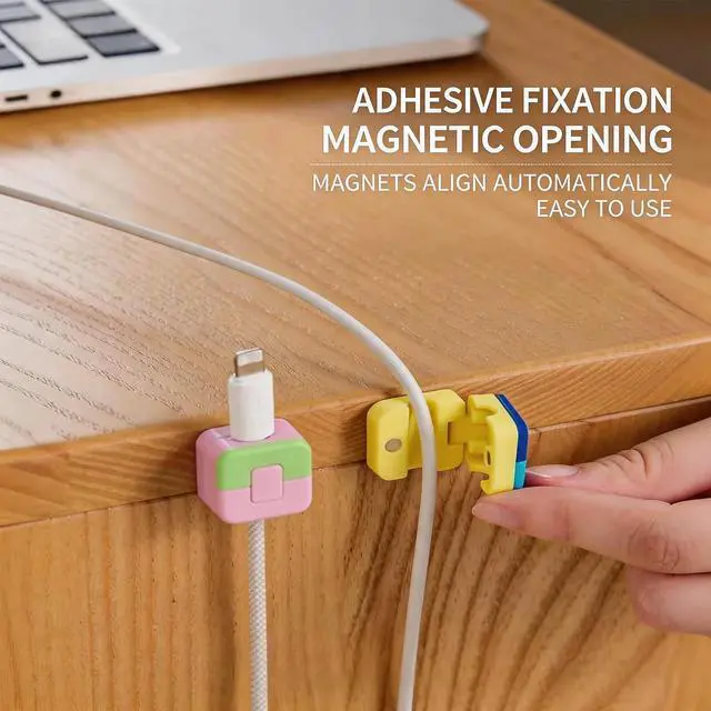 Alt view image 4 of 5 - Magnetic Cable Clips for Desk, 6 Pack Adhesive Cord Holder, Auto Closing Cable Organizer for Charger Cords, USB Cables & Wires, Cable Management Clips for Office Desk, Computer Setup and Workstation