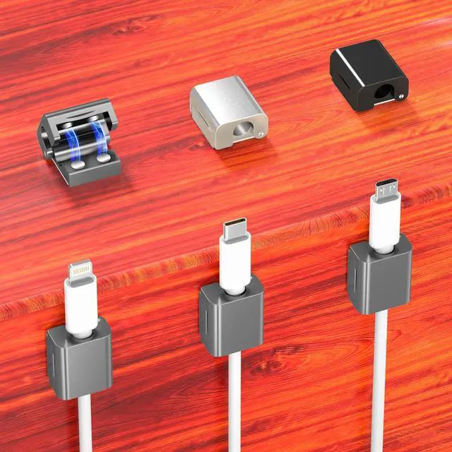 Main image of 6 Pack Magnetic Cord Organizer Clips, 10mm Ultra-Thin Aluminum Cable Management Holder, 2 Pairs of Strong Magnets Keeper for Home Desk Office Gadgets Accessories, Residue-Free Tape, Dark Gray