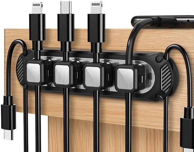 Main image of Magnetic Cable Holder 6 Slots Cable Clips Cable Management Wire Organizer Under Desk Self Adhesive Sticky for USB Cord Wall Nightstand Car Charging Power Office Home Wire Clips - Black