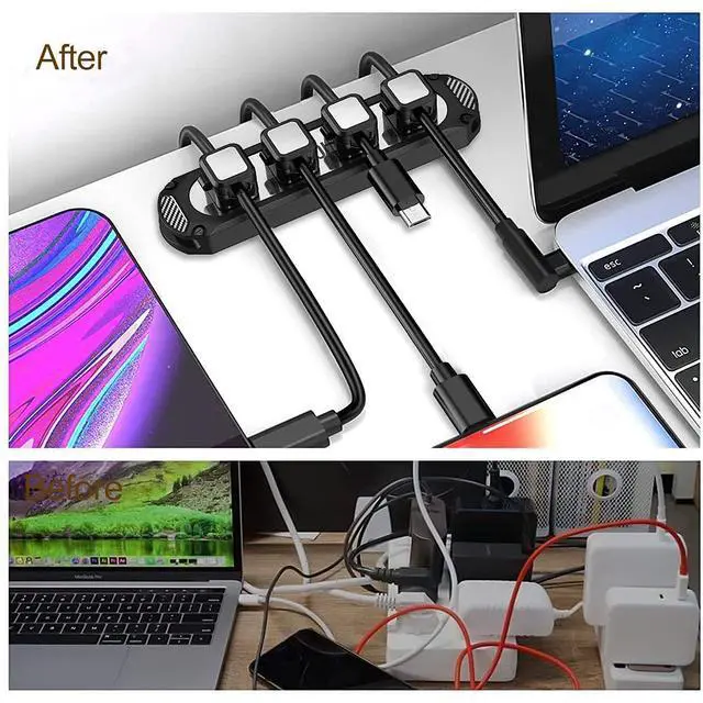 Alt view image 5 of 7 - Magnetic Cable Holder 6 Slots Cable Clips Cable Management Wire Organizer Under Desk Self Adhesive Sticky for USB Cord Wall Nightstand Car Charging Power Office Home Wire Clips - Black