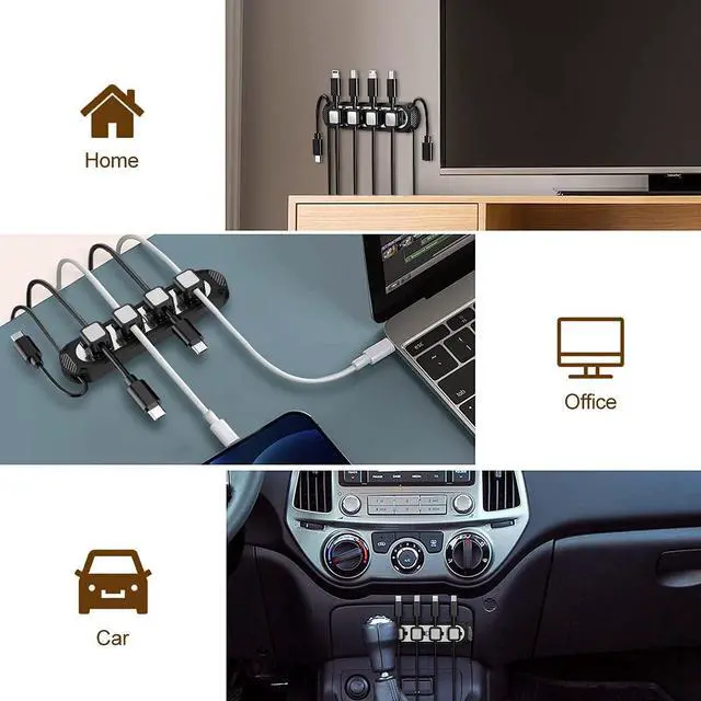 Alt view image 6 of 7 - Magnetic Cable Holder 6 Slots Cable Clips Cable Management Wire Organizer Under Desk Self Adhesive Sticky for USB Cord Wall Nightstand Car Charging Power Office Home Wire Clips - Black