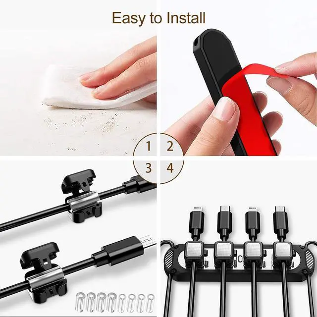 Alt view image 7 of 7 - Magnetic Cable Holder 6 Slots Cable Clips Cable Management Wire Organizer Under Desk Self Adhesive Sticky for USB Cord Wall Nightstand Car Charging Power Office Home Wire Clips - Black