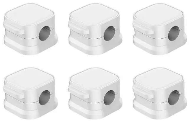 Main image of 6 Pack Magnetic Cable Organizer Clips, Desktop Cord Management System with Strong Adhesive, Easy Access Cable Holder (White)