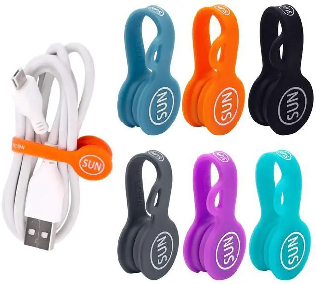 Main image of 6 Pack Magnetic Cord Organizers Cable Clips Cable Straps Silicone Twist Ties Colorful Headphone Cord Keeper Holder Manager Bookmark Whiteboard Fridge Magnet Keychain Gift Home,Office,School
