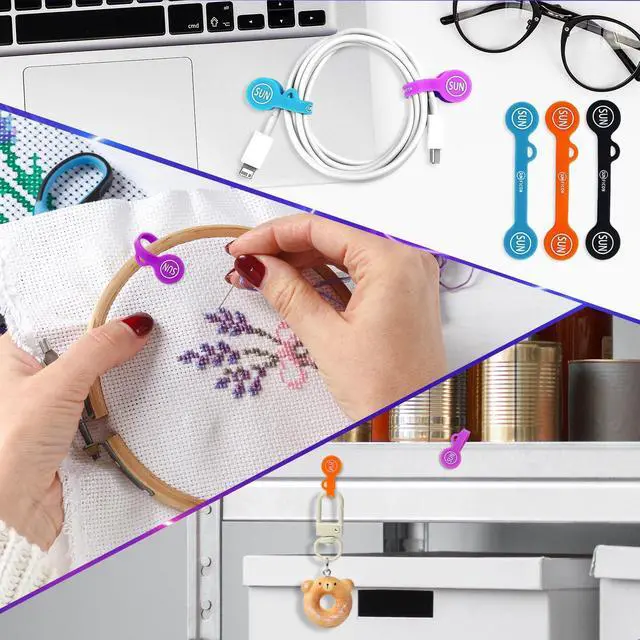 Alt view image 6 of 7 - 6 Pack Magnetic Cord Organizers Cable Clips Cable Straps Silicone Twist Ties Colorful Headphone Cord Keeper Holder Manager Bookmark Whiteboard Fridge Magnet Keychain Gift Home,Office,School