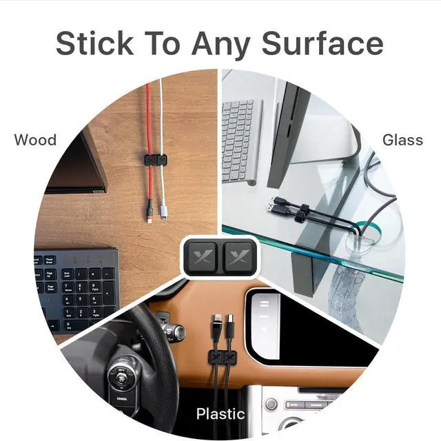Alt view image 4 of 6 - Magnetic Cable Holders 2 Pairs - Premium Cable Clips - Self-Adhesive Cable Holder for Car - Cord Organizer for Desk - Cable Organizer - Black Wire Organizer - Cord Management for Wires!
