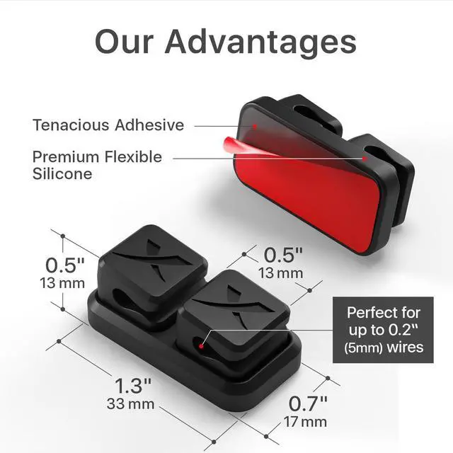 Alt view image 5 of 6 - Magnetic Cable Holders 2 Pairs - Premium Cable Clips - Self-Adhesive Cable Holder for Car - Cord Organizer for Desk - Cable Organizer - Black Wire Organizer - Cord Management for Wires!
