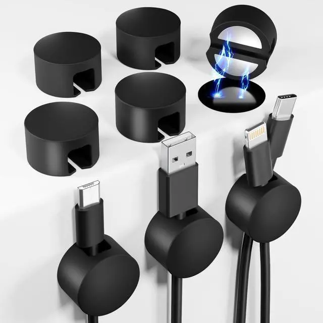 Main image of 8 PCS Magnetic Cord Holder,Large Size Cable Management,Black Self Adhesive Silicone Magnet Cable Straps for Phone Charge Wire,Management for Nightstand Wall Office Home Car Desk