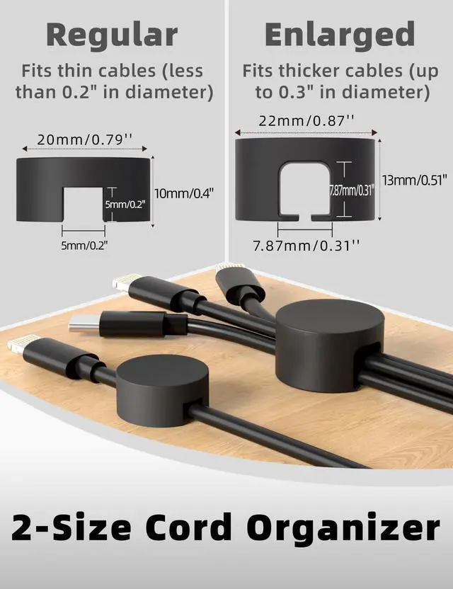 Alt view image 2 of 7 - 8 PCS Magnetic Cord Holder,Large Size Cable Management,Black Self Adhesive Silicone Magnet Cable Straps for Phone Charge Wire,Management for Nightstand Wall Office Home Car Desk