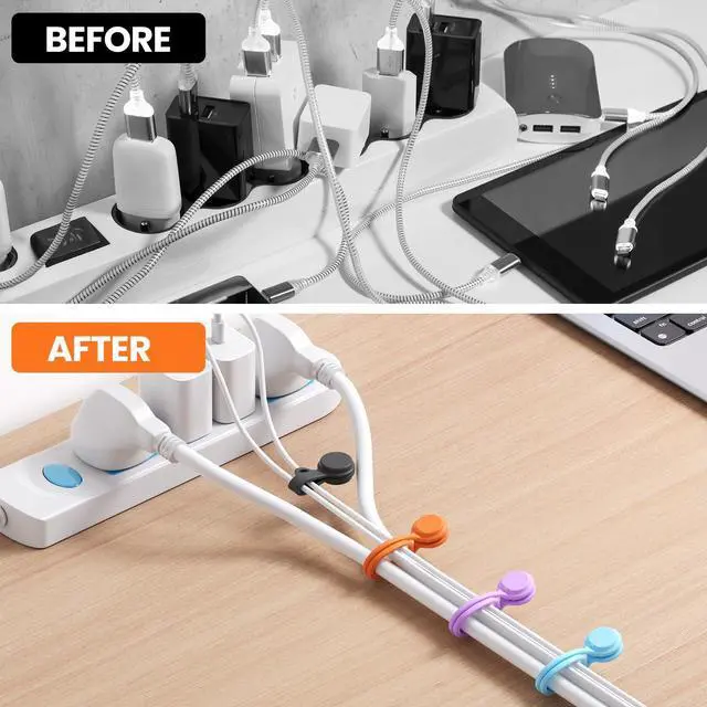 Alt view image 3 of 7 - Reusable Silicone Magnetic Cable Ties - 2 Sizes Combo (4pcs 2.95'' + 4pcs 7.68'') - Multi-Purpose for Cable Bundling, Organizing, Bookmarks & Fridge Magnets - Assorted Colors, 8-Pack