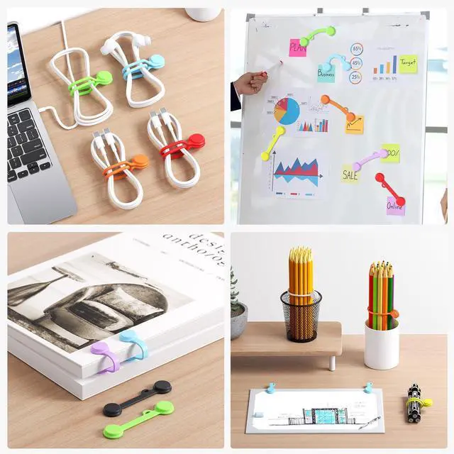 Alt view image 7 of 7 - Reusable Silicone Magnetic Cable Ties - 2 Sizes Combo (4pcs 2.95'' + 4pcs 7.68'') - Multi-Purpose for Cable Bundling, Organizing, Bookmarks & Fridge Magnets - Assorted Colors, 8-Pack