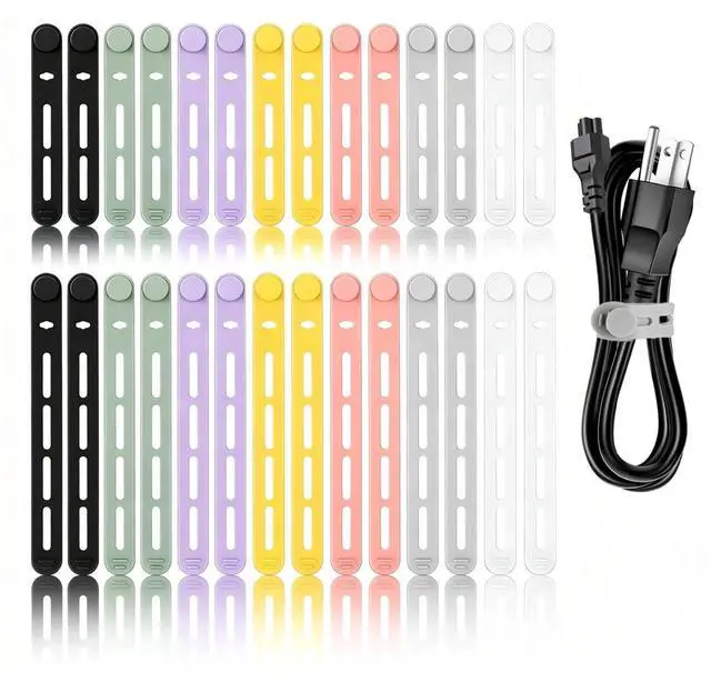 Main image of 28Pcs Silicone Cable Ties Reusable, Multipurpose Cable Management Organizer, Adjustable Fastening Cable Straps with Locking Buckles, High Elasticity Cord Organizer, Travel Essentials(2 Sizes, 7Colors)