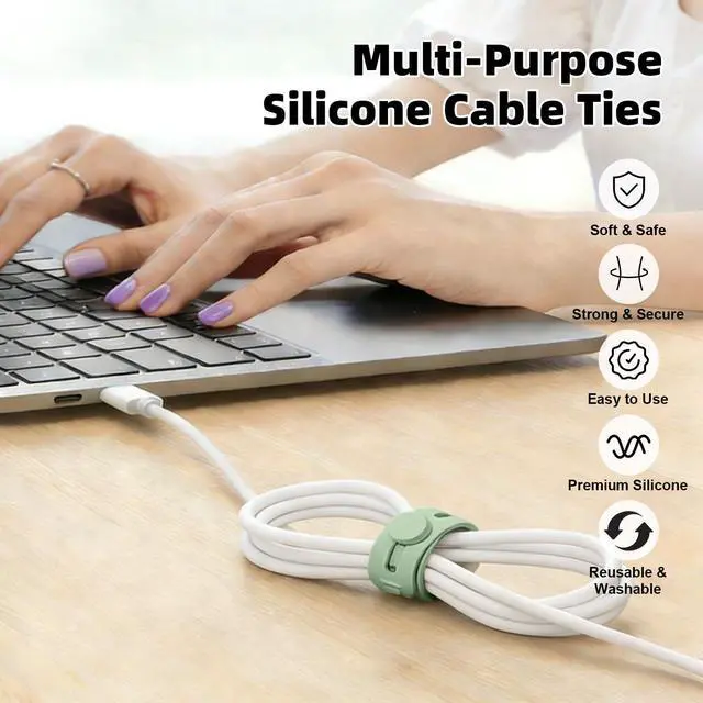 Alt view image 5 of 7 - 28Pcs Silicone Cable Ties Reusable, Multipurpose Cable Management Organizer, Adjustable Fastening Cable Straps with Locking Buckles, High Elasticity Cord Organizer, Travel Essentials(2 Sizes, 7Colors)