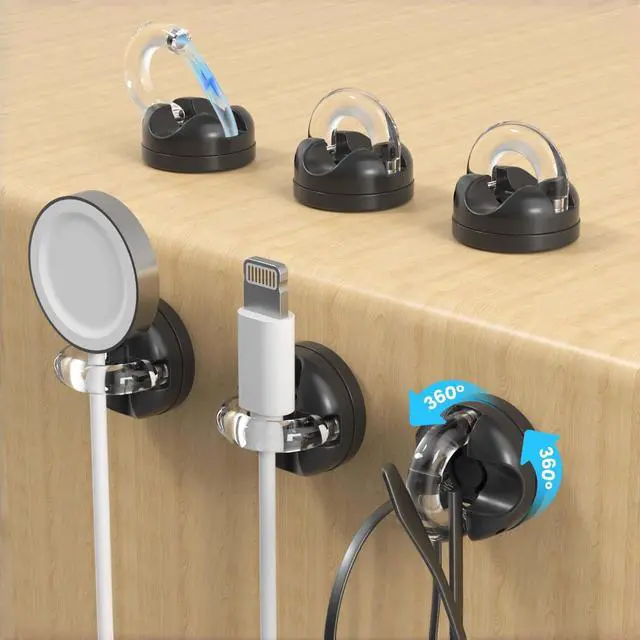 Main image of Magnetic Cable Clips for Nightstand Self Adhesive Cord Holder Adjustable Clip for Desk, Nightstand, Phone Charger, Computer, Home, Office, Car (Black-New, 6PCS)