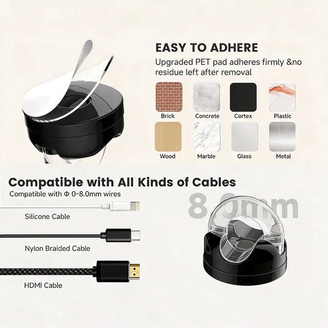 Alt view image 5 of 7 - Magnetic Cable Clips for Nightstand Self Adhesive Cord Holder Adjustable Clip for Desk, Nightstand, Phone Charger, Computer, Home, Office, Car (Black-New, 6PCS)