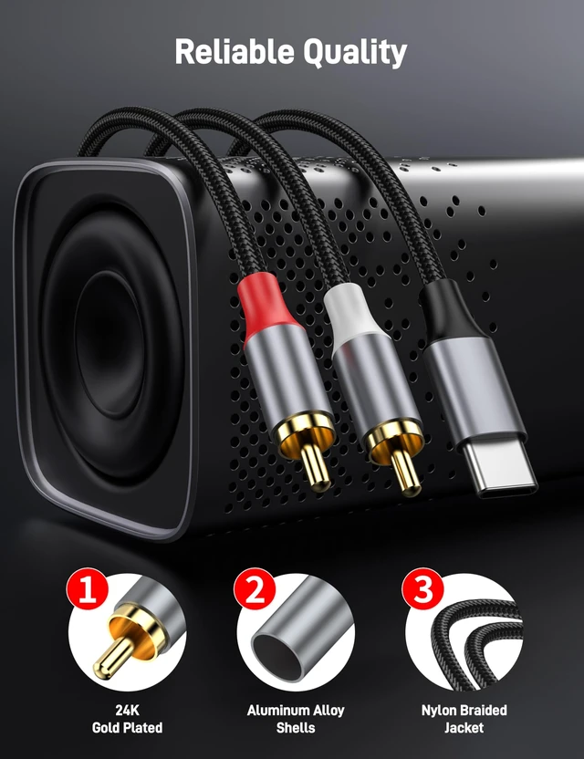Alt view image 6 of 6 - 16FT USB C to RCA Audio Cable, Type C to 2RCA Male Jack Splitter, RCA to USB C for iPhone 17 16 iPad Pro Galaxy S25 S24 S23 S22, Google Pixel, Amplifiers 16FT