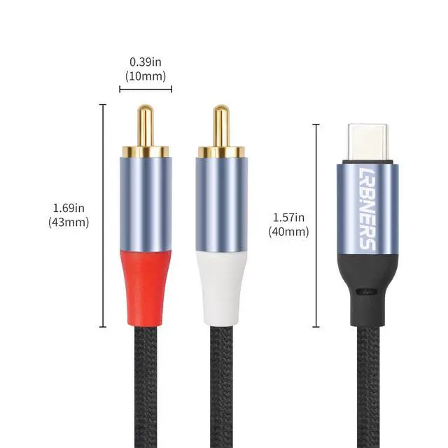 Alt view image 2 of 7 - 6.6FT USB-C to Dual RCA Cable - Digital to Analog Audio Cable with DAC Chip, Gold-Plated RCA Connectors, Dual-Shielded for Home Audio/Turntables/Amplifiers
