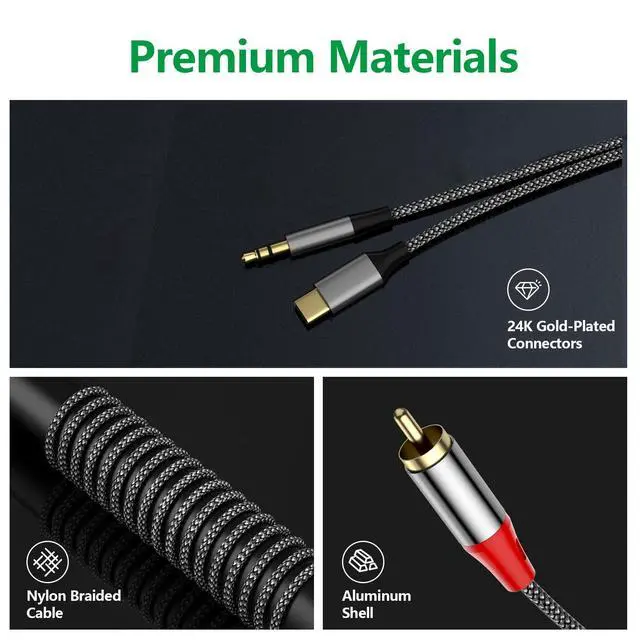 Alt view image 4 of 6 - USB C to 2 RCA Audio Cable, 2 in1 Type C 3.5mm to 2 Male RCA Stereo Jack Y Splitter Cable for Phone,for iPhone 15/Pro,16/Pro,Tablet, Home Theater, DVD, Amplifier, Speaker, Car Stereo(4.2FT)