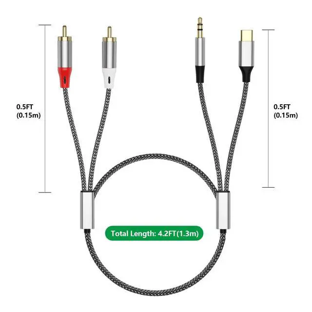 Alt view image 6 of 6 - USB C to 2 RCA Audio Cable, 2 in1 Type C 3.5mm to 2 Male RCA Stereo Jack Y Splitter Cable for Phone,for iPhone 15/Pro,16/Pro,Tablet, Home Theater, DVD, Amplifier, Speaker, Car Stereo(4.2FT)