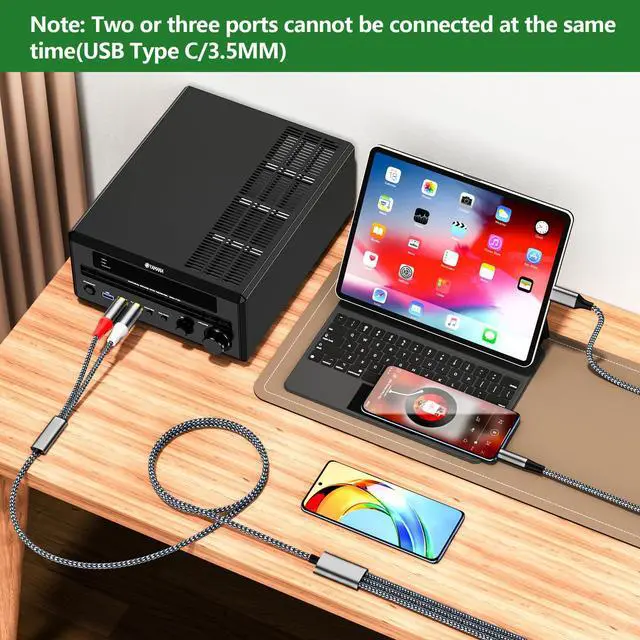 Alt view image 5 of 6 - USB C to 2 RCA Audio Cable, 2 in1 Type C 3.5mm to 2 Male RCA Stereo Jack Y Splitter Cable for Phone,for iPhone 15/Pro,16/Pro,Tablet, Home Theater, DVD, Amplifier, Speaker, Car Stereo(4.2FT)