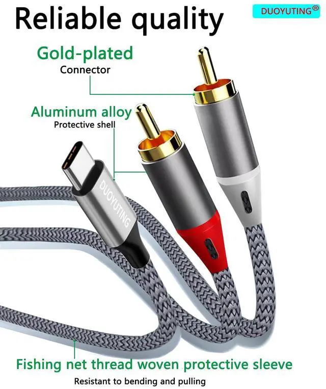 Alt view image 2 of 7 - Digital USB-C to 2 RCA Audio Cable Type C to RCA Male Adapter Car AUX Stereo Speaker Amp Cable for iPhone 17/16/15 Series iPad Pro Galaxy S25 Pixel 9 Pro 6.6 FT