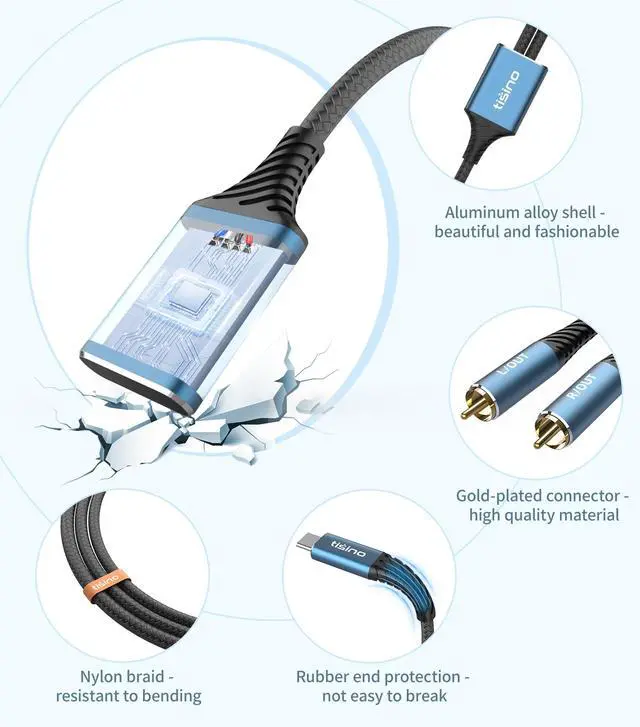 Alt view image 3 of 6 - USB C to 2 RCA Audio Cable,L/R Stereo, 32bit/384kHz, 3.3FT | Upgraded DAC USB C to 2 RCA Cable for iPhone 16 15/Laptop to Amp/peaker/Car Stereo, HiFi Stereo Audio Cord