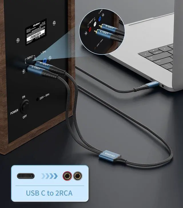 Alt view image 6 of 6 - USB C to 2 RCA Audio Cable,L/R Stereo, 32bit/384kHz, 3.3FT | Upgraded DAC USB C to 2 RCA Cable for iPhone 16 15/Laptop to Amp/peaker/Car Stereo, HiFi Stereo Audio Cord