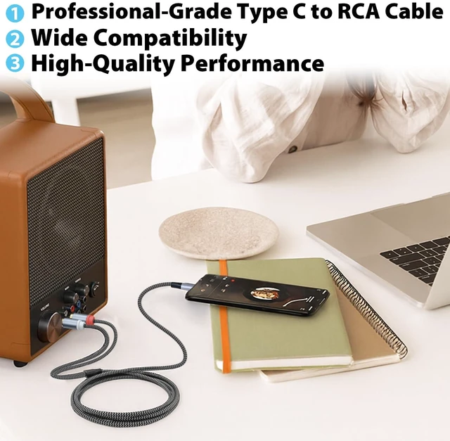 Alt view image 2 of 7 - USB C to RCA Audio Cable 6.6ft, Type C to Dual RCA with DAC USB-C to Dual RCA Audio Cable, 6.6ft, Built-in DAC for Speakers, Amplifiers & Stereo Systems