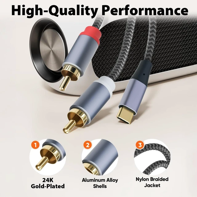 Alt view image 5 of 7 - USB C to RCA Audio Cable 6.6ft, Type C to Dual RCA with DAC USB-C to Dual RCA Audio Cable, 6.6ft, Built-in DAC for Speakers, Amplifiers & Stereo Systems
