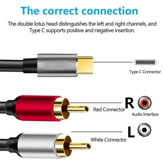 Alt view image 3 of 6 - Type C to 2 RCA Car Stereo Cord Cable,2 RCA Jack USB-C Audio Cable for Phone Laptop Tablet Speaker Samsung S22 Galaxy Google Pixel Home Theater 6ft
