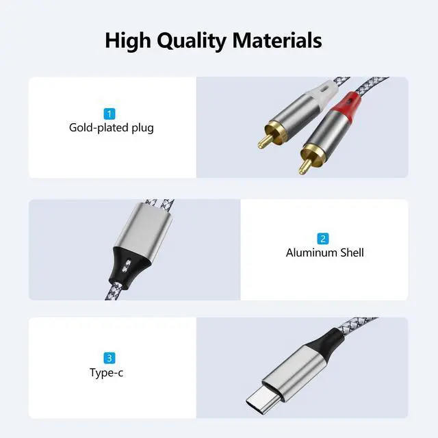Alt view image 6 of 6 - USB C to 2 RCA Stereo Adapter Cable, TYP-C to 2 RCA Audio Cable, Suitable for TVs, Computers, Mobile Phones, MP3 Players, Speakers, car radios, Tablets, amplifiers, Speakers, etc.