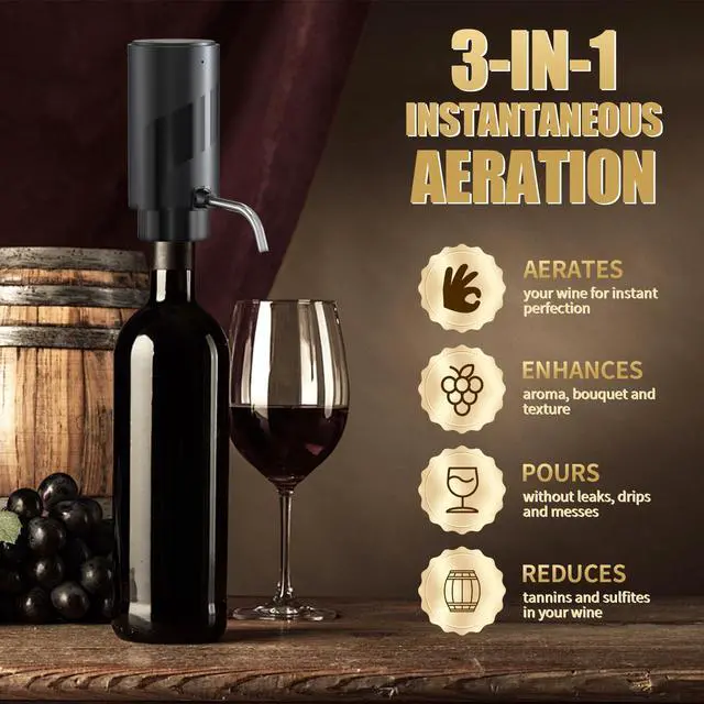 Alt view image 2 of 6 - Wine Aerator Electric Wine Decanter Automatic Wine Aerator Portable One Touch Wine Dispenser Rechargeable Wine Pourer Wine Gifts for Wine Lovers and Parties